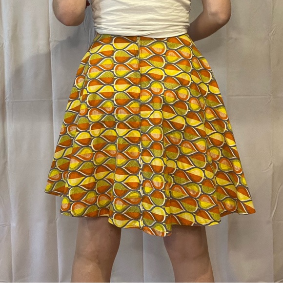 VINTAGE | Handmade geometric abstract print orange yellow a-line skirt - Picture 8 of 10